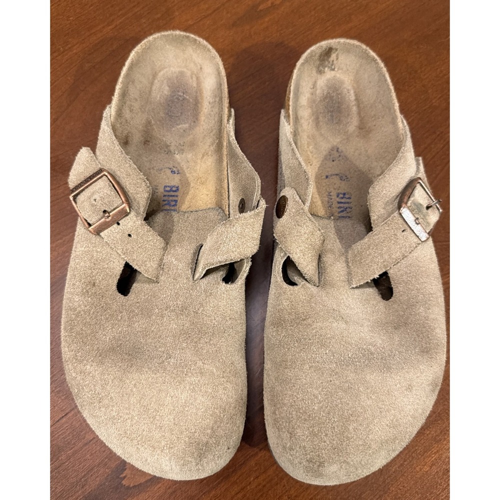 Birkenstock Boston Soft Footbed Suede Leather Taupe Tan Size 38 Women's 7